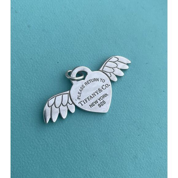 Tiffany & Co. Silver Angel Return T&co Heart Tag Wings Charm Pendant 4 Necklace - Picture 1 of 7